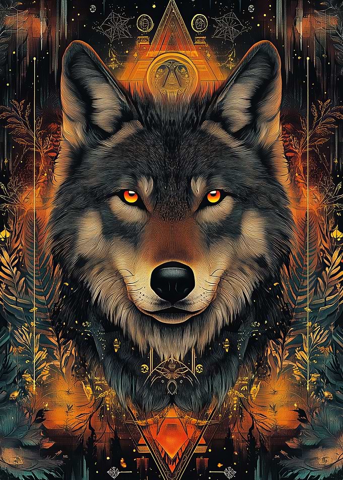 Wolf with Golden Eyes Geometric Style