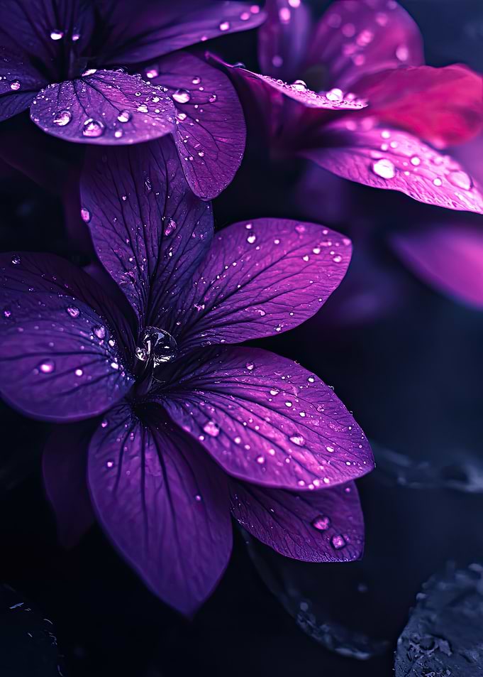 Purple Flower with Dew Drops