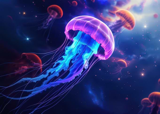 Neon Jellyfish in Space