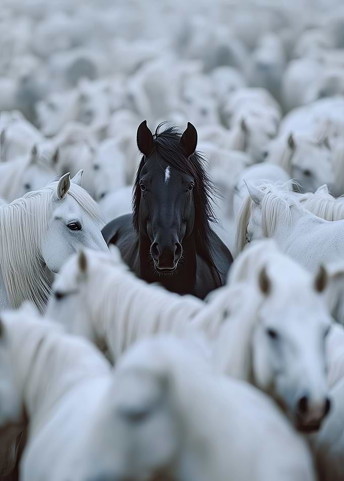 Black Horse in White Herd