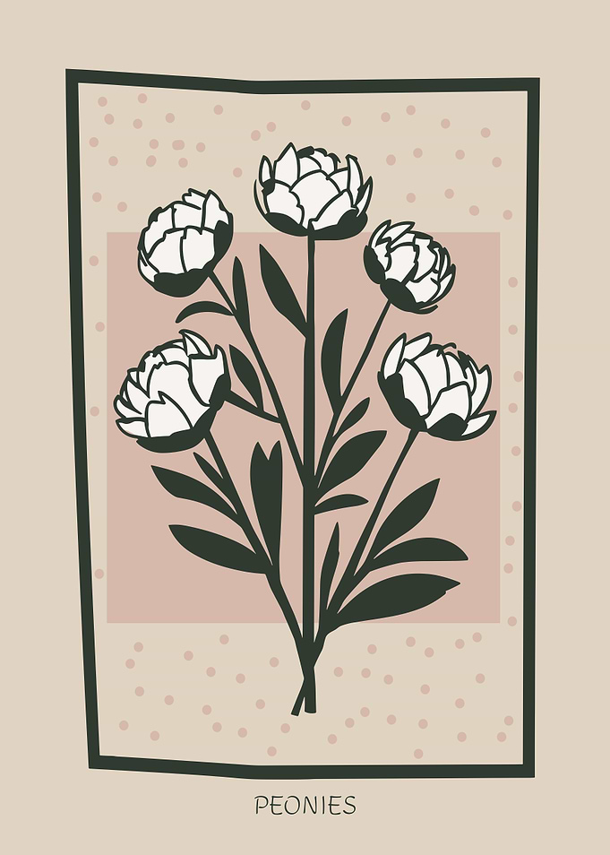 Peony Floral Mid Century