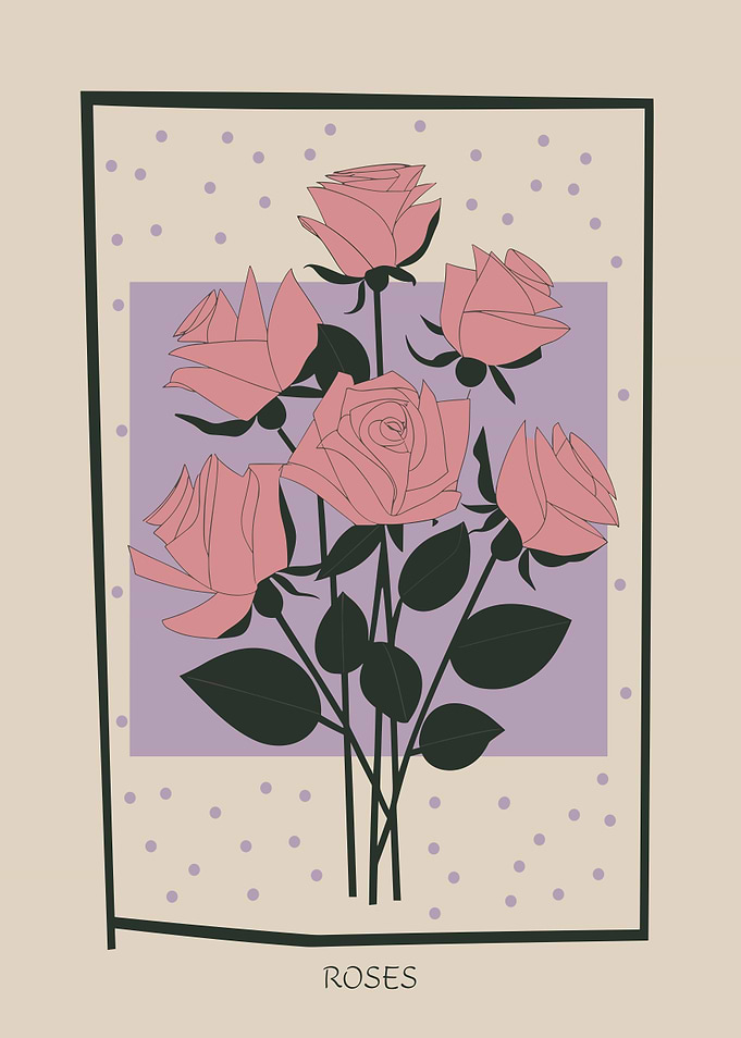 Pink Roses Mid Century