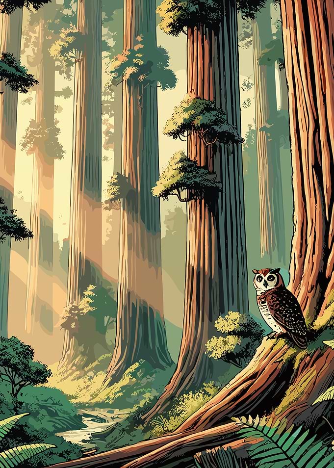 Owl in Redwood Forest