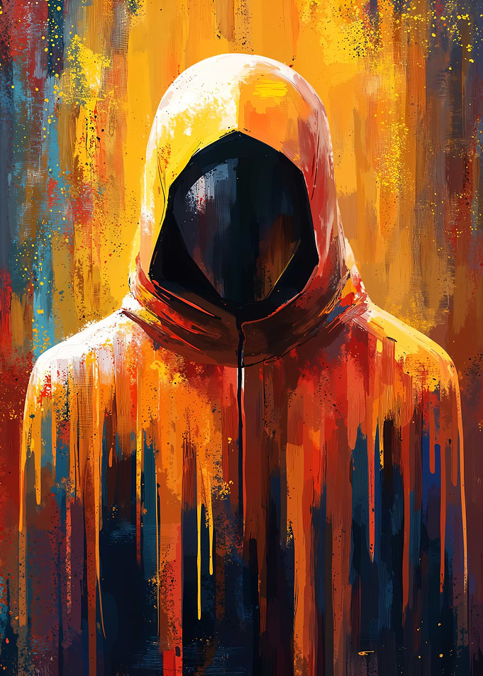 Hooded Figure in Abstract Art