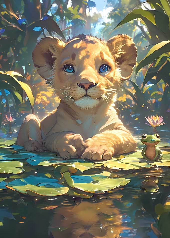 Lion Cub and Frog Animal