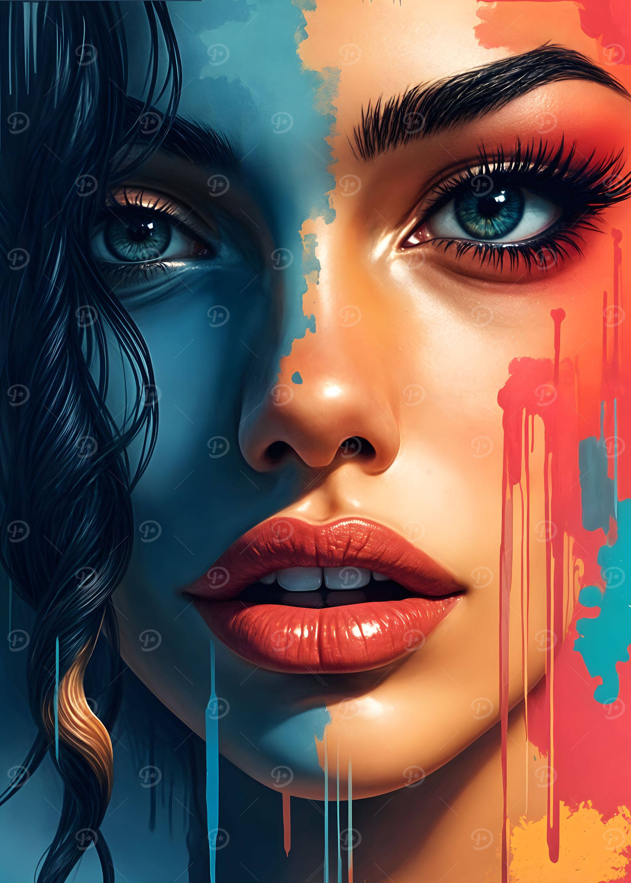 Woman with Blue and Orange Paint