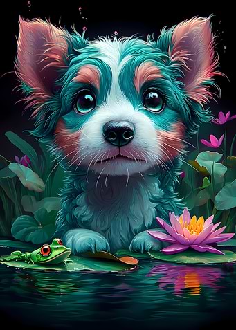 Puppy in a Pond Australian Shepherd Animal