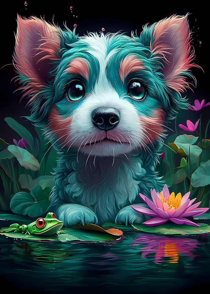 Puppy in a Pond Australian Shepherd Animal