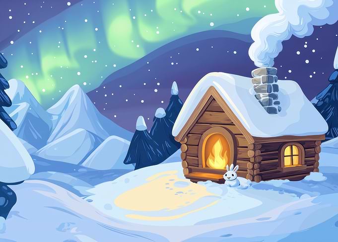 Cozy Cabin Under Aurora Borealis