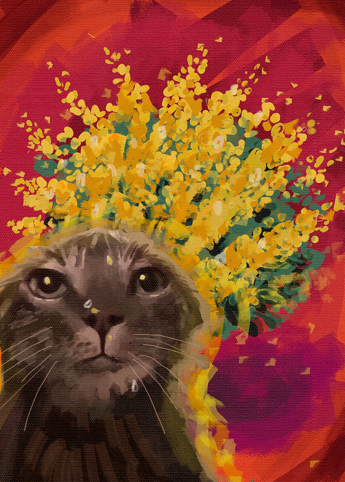 Cat with Flowers
