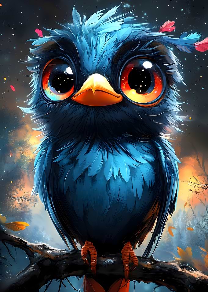 Cute Blue Bird with Big Eyes Animal