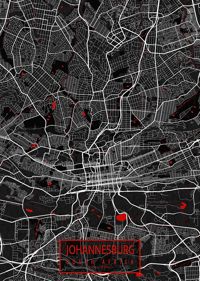Johannesburg City Map South Africa Oriental