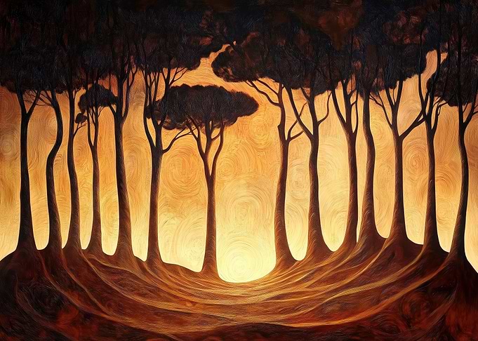 Silhouetted Trees at Sunset