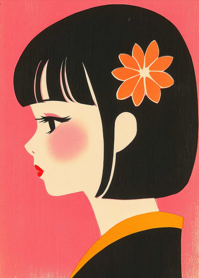 Japanese Girl Woodblock Illustration