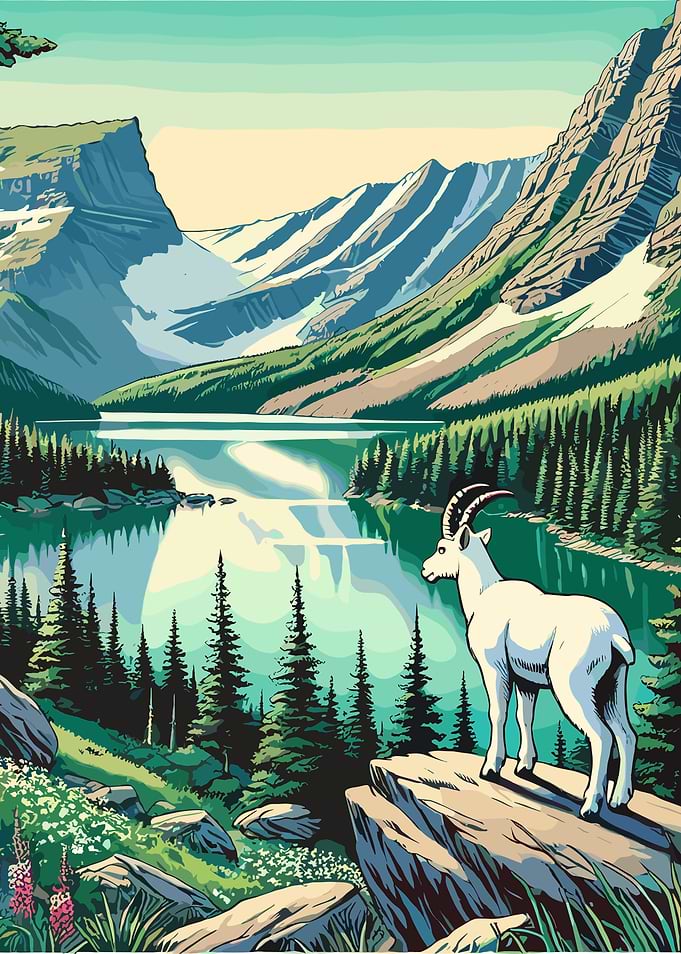 Mountain Goat by Lake