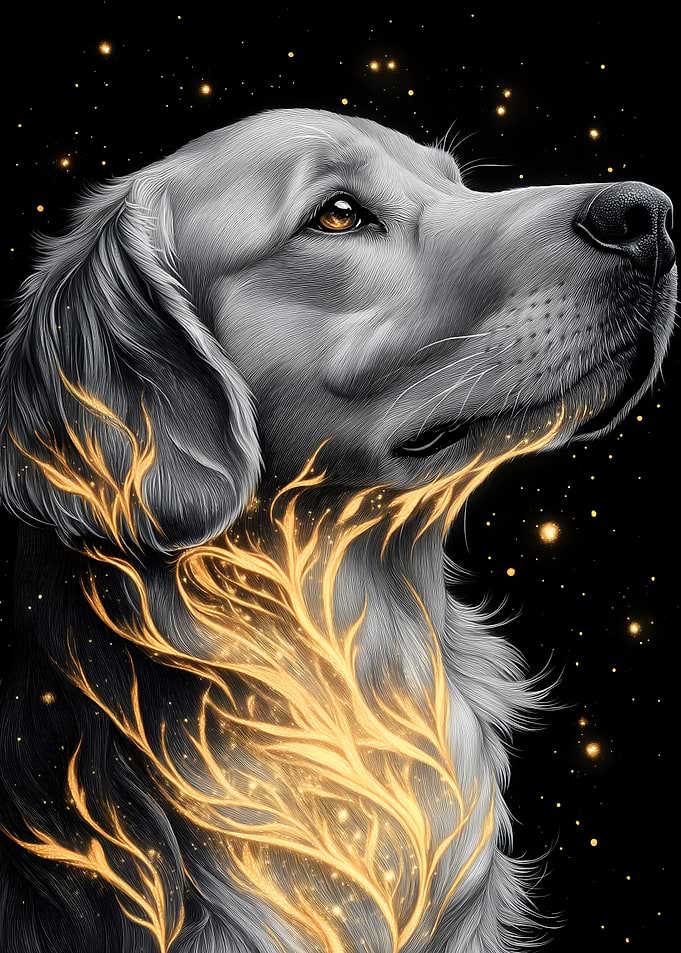 Golden Retriever with Glowing Vines