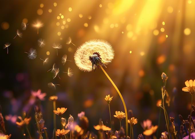 Dandelion Seeds in Sunlight
