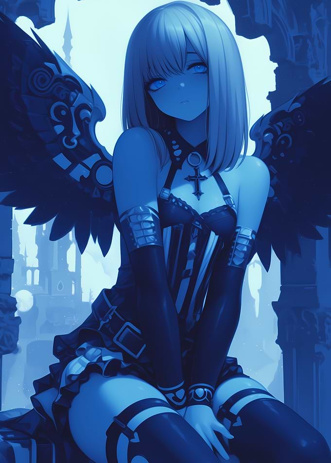 Blue Angel with Wings Anime Girl
