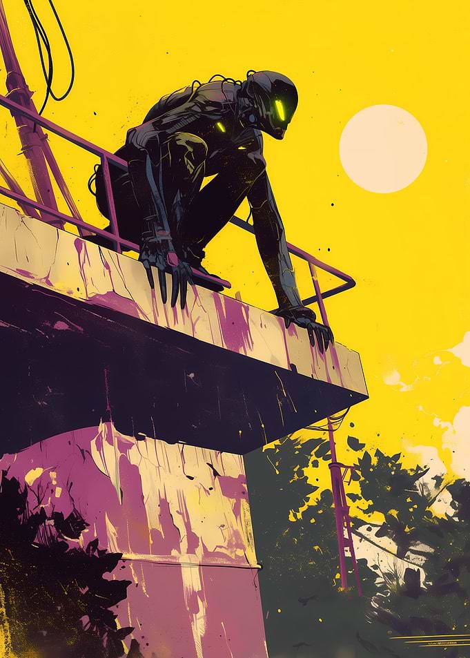 Cyberpunk Figure on Rooftop