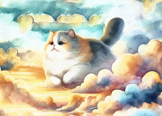 Fluffy Cat in the Clouds
