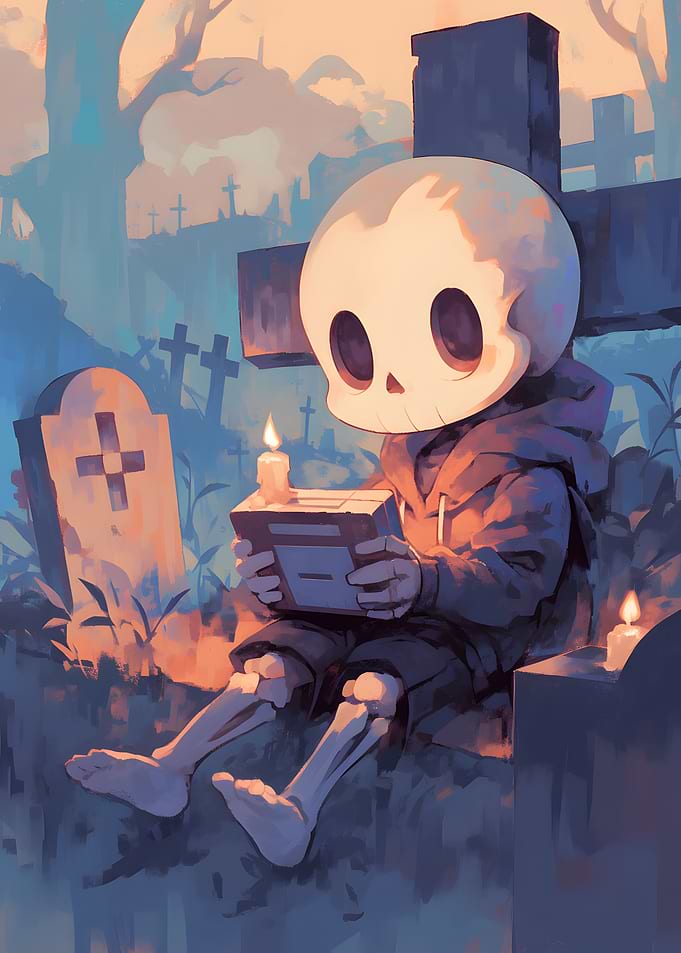 Skeleton Gamer in Graveyard