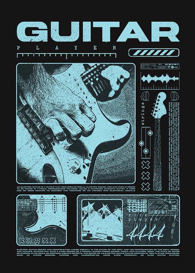 Guitar Player Grunge Style Poster