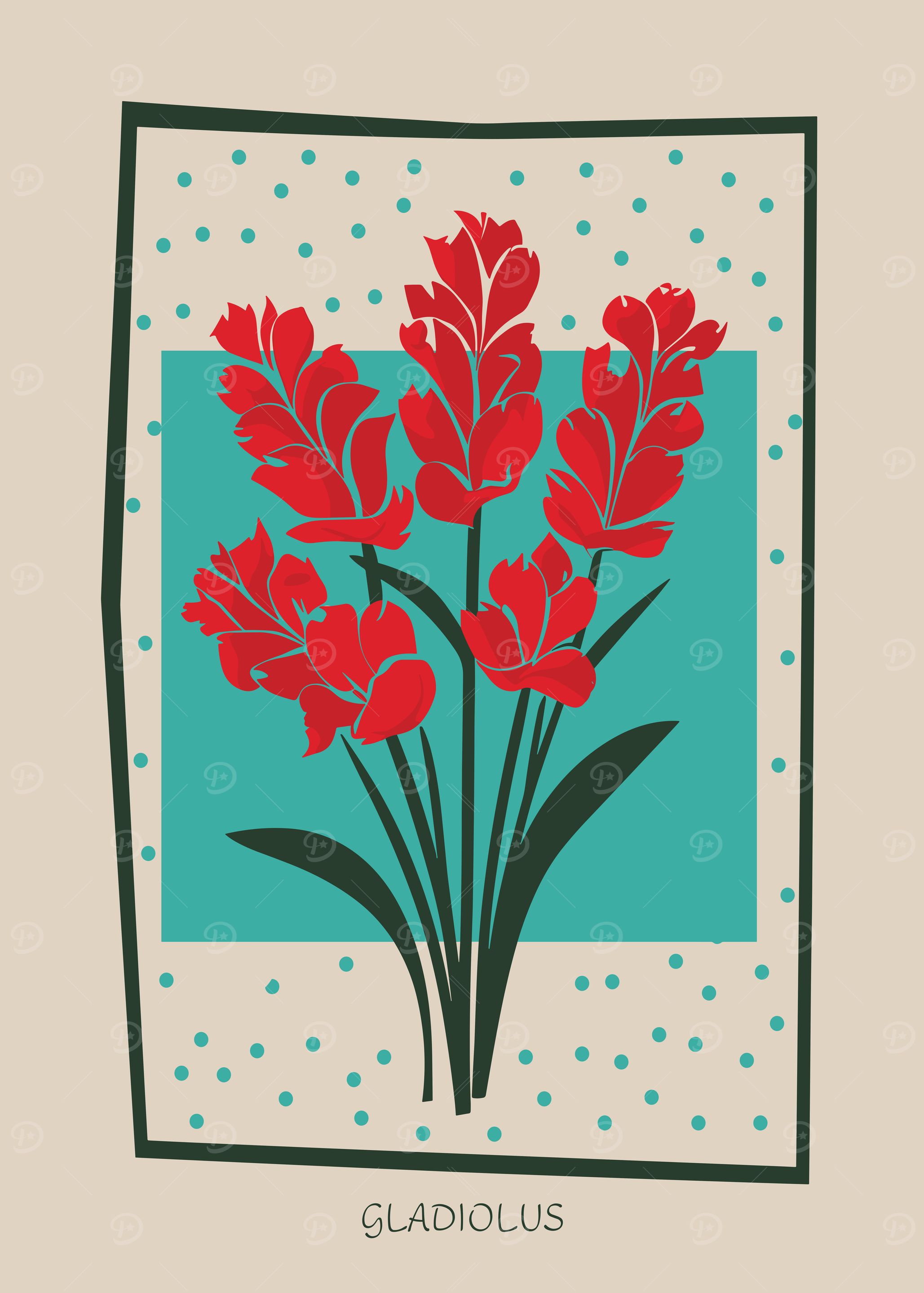 Gladiolus Flower Mid Century