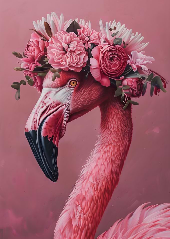 Pink Flamingo with Flower Crown