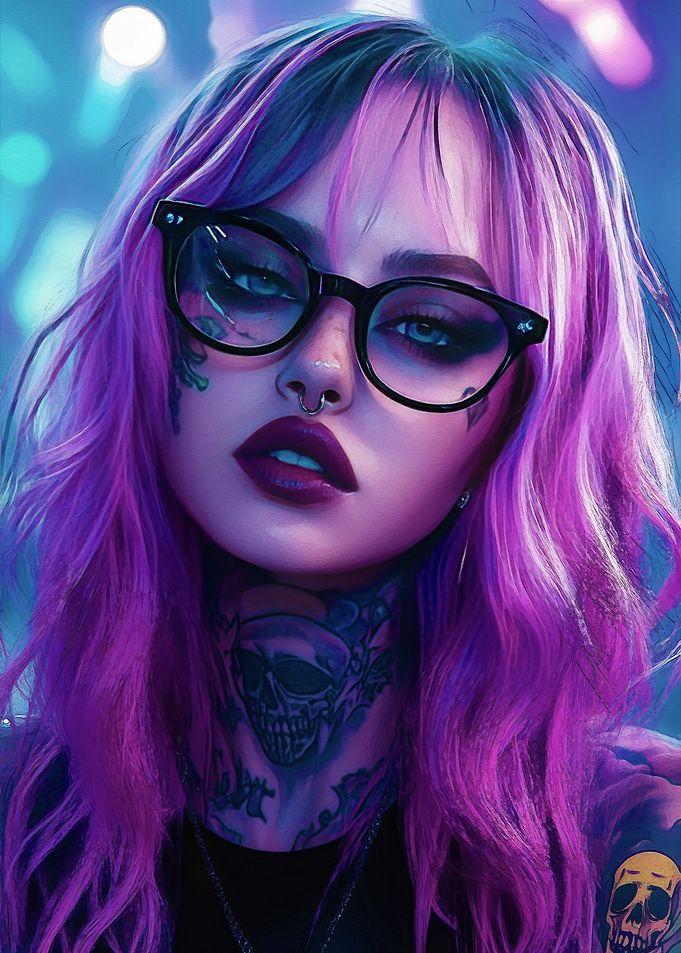 Purple Hair, Skull Tattoo
