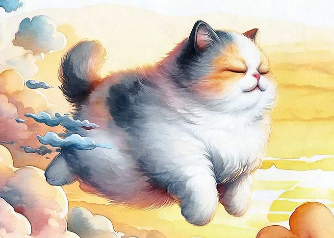 Flying Cat Watercolor