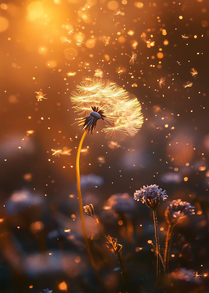 Dandelion Seeds in Sunset