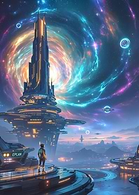 Futuristic Cityscape with Nebula