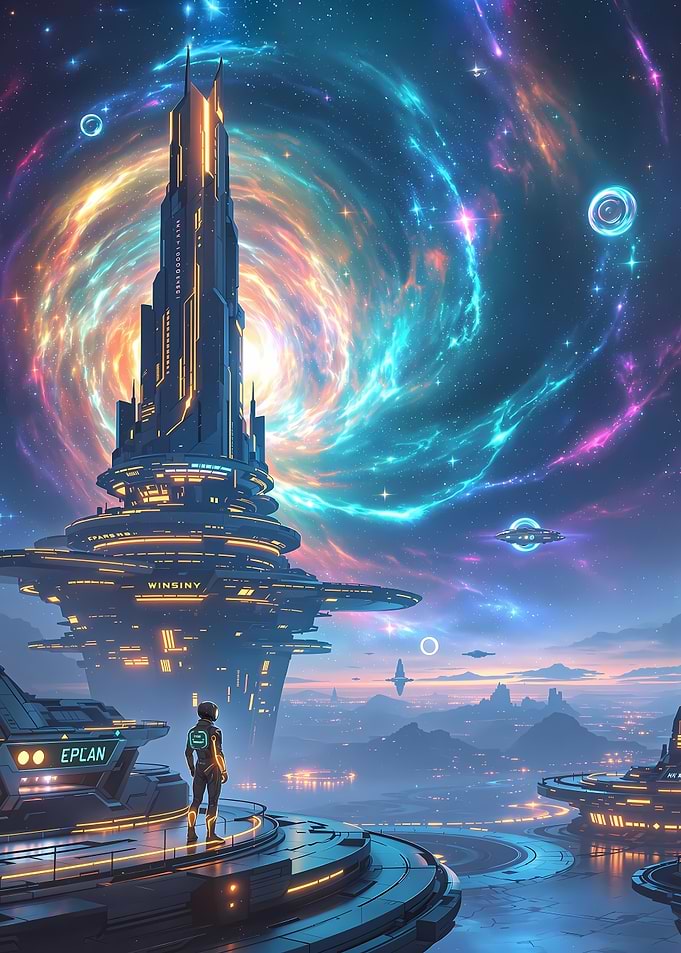 Futuristic Cityscape with Nebula