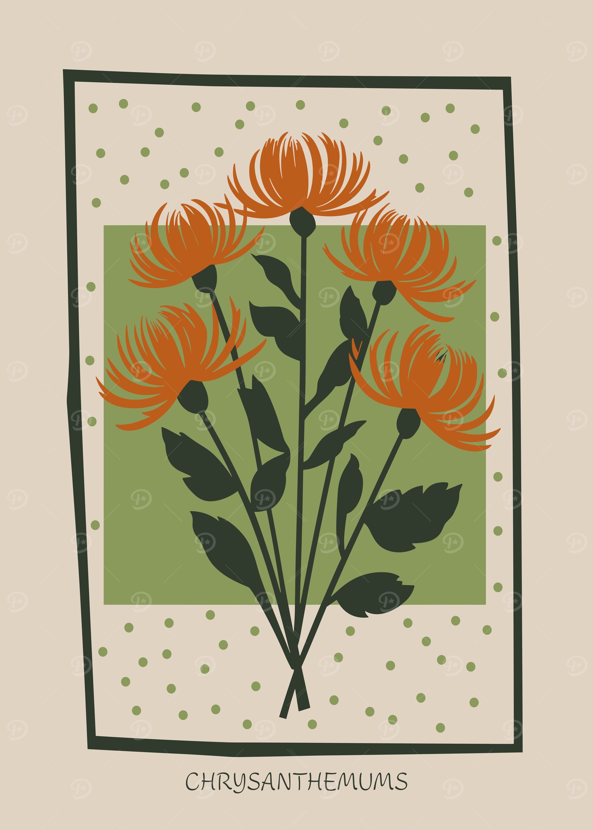 Chrysanthemum Floral Mid Century