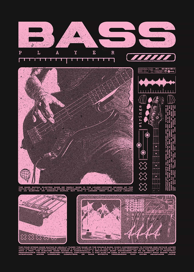 Bass Player Grunge Style Poster