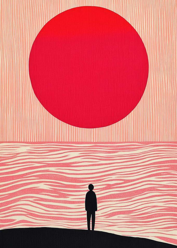Silhouette Under Red Sun