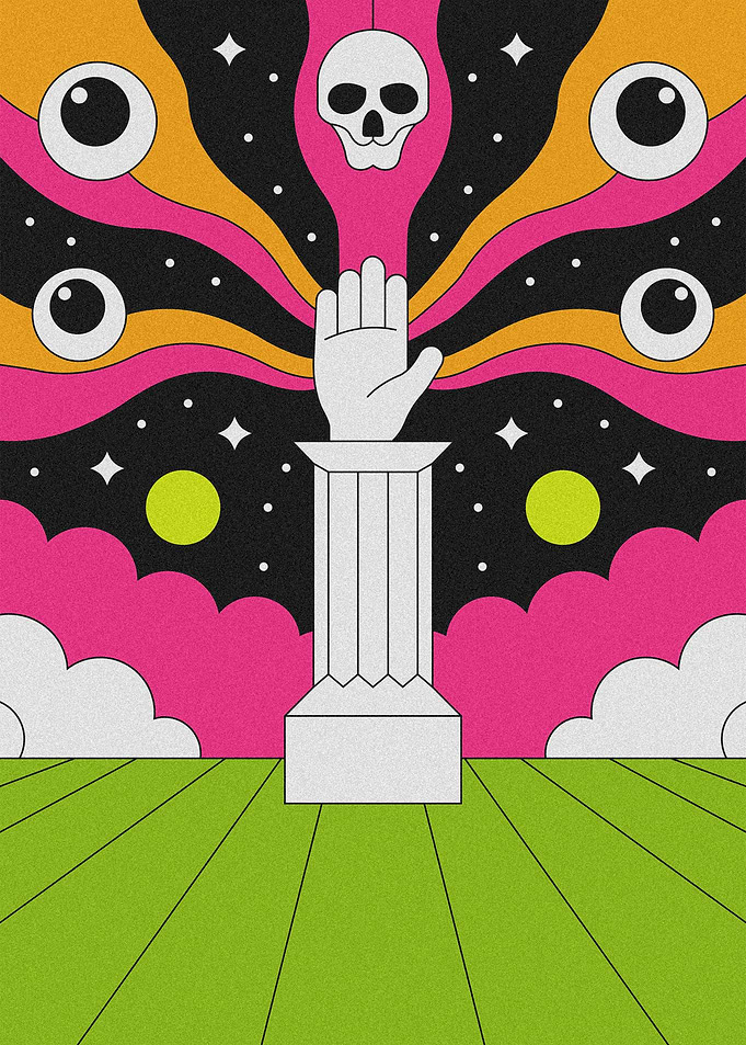 Surreal Psychedelic Hand on Pedestal