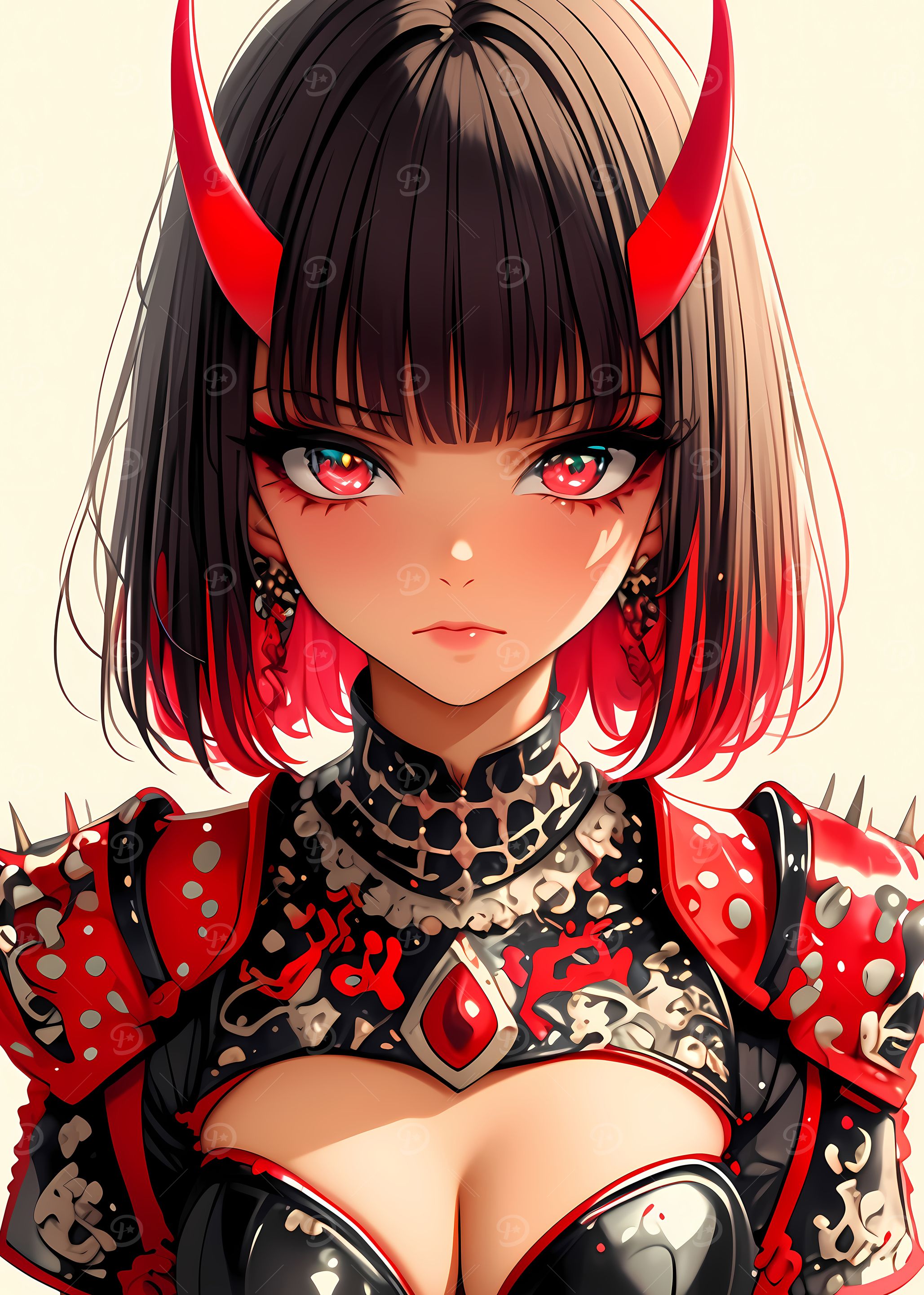 Anime Girl with Red Horns Gaming