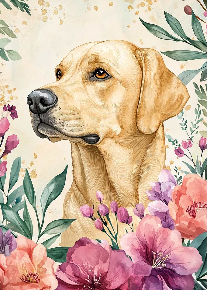 Golden Retriever with Flowers