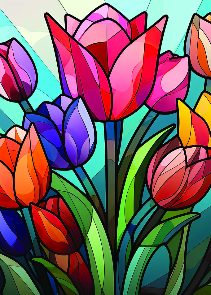 Stained Glass Bright Flowers