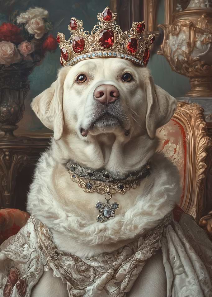 Dog in Royal Attire -Majestic Labrador Portrait - Royal Dog with Jeweled Crown