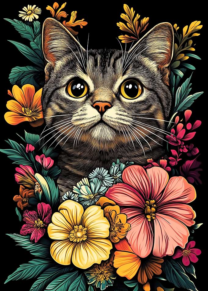 Cat Floral Portrait Design