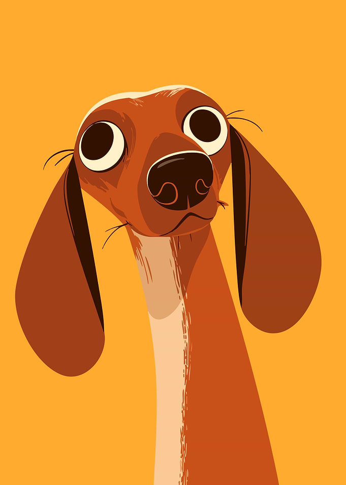 Cute Dachshund Portrait Funny Cartoon Minimalist Art Illustration