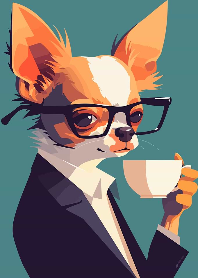 Funny Pretentious Chihuahua in Suit Minimalist Art Illustration