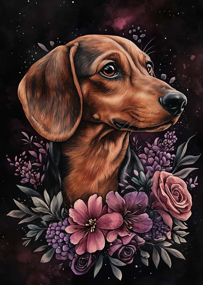 Dachshund with Flowers