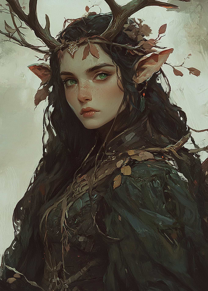 Forest Queen – Antlered Elf Portrait