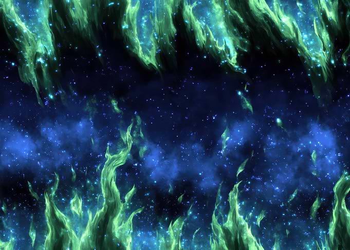 Green Flames in Space