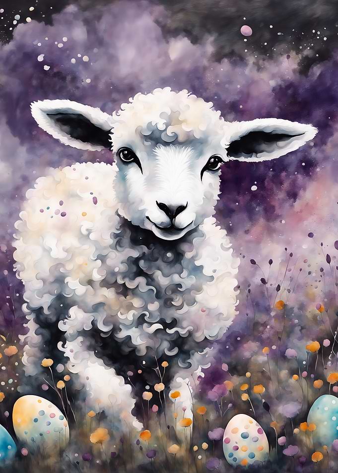 Lamb in a Field of Flowers