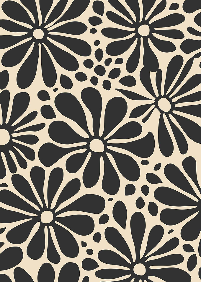 Black Daisies Floral Mid Century