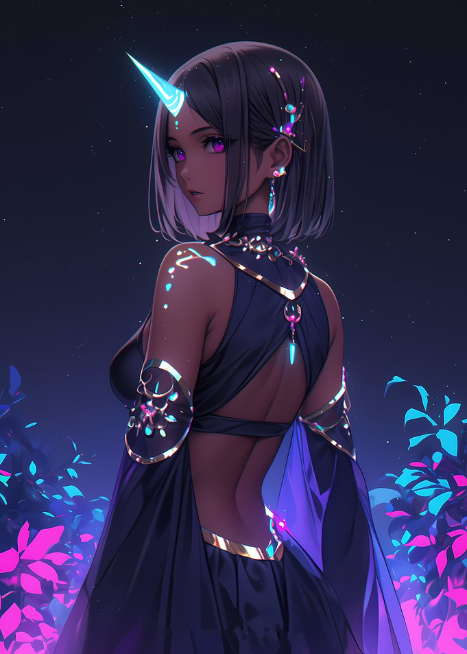 Dark-Haired Anime Girl with Unicorn Horn
